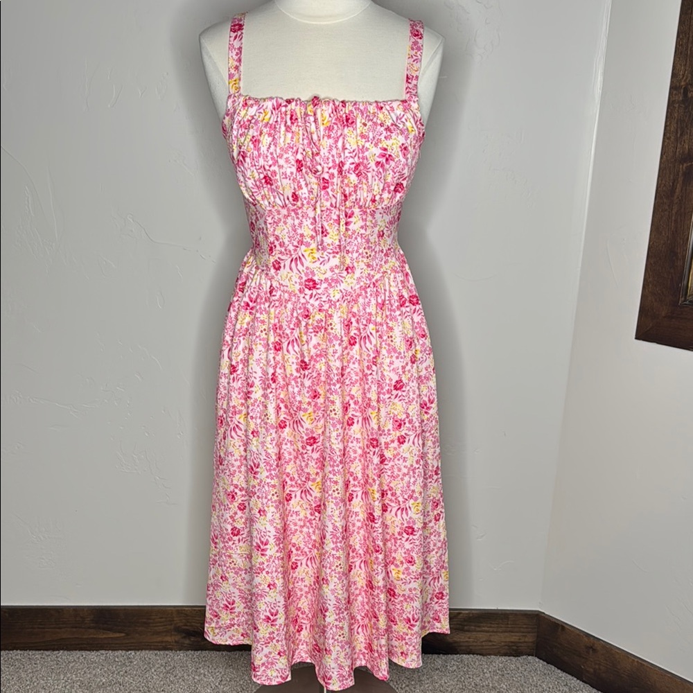 Floral Sleeveless Sundress with Square Neckline and Elastic back